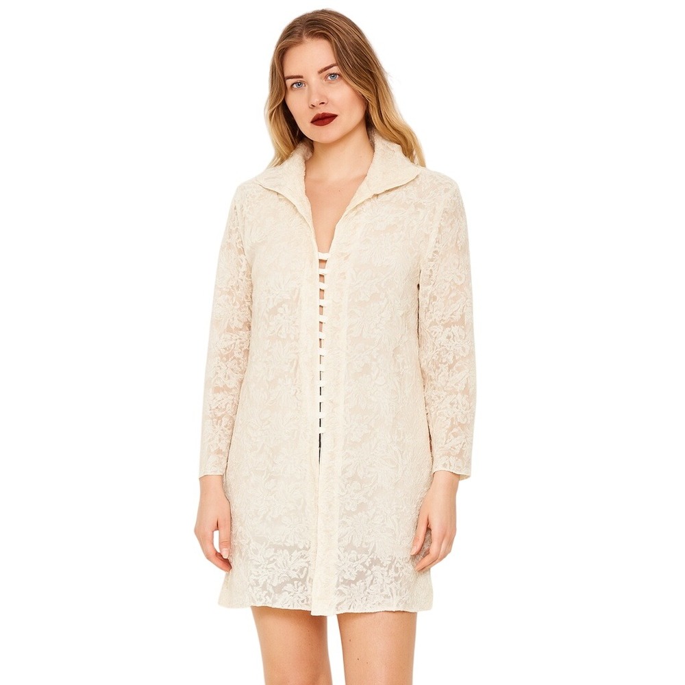 SONYA RATAY FOR SAN ANDRE VTG 90's Sheer lace button front‎ top soft girl L
